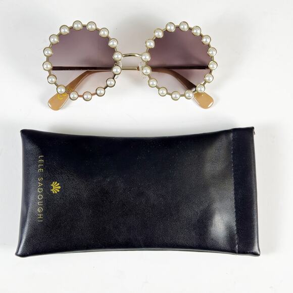 Lele Sadoughi Accessories - Lele Sadoughi Women's Elton Sunglasses Round Gold Frame Pearl Decor Accessory